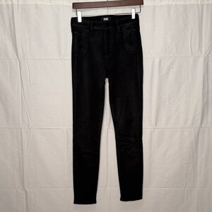 PAIGE Emmie Ultra Skinny Black Fog Luxe Coated Jean, High Rise Button Size 25